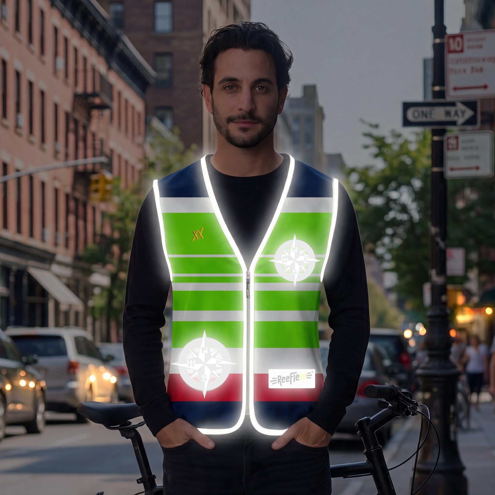 REEFLEXX Gilet da ciclismo da uomo, elegante gilet di sicurezza con colori/motivi accattivanti e forti riflettori, maggiore visibilità nel traffico.
