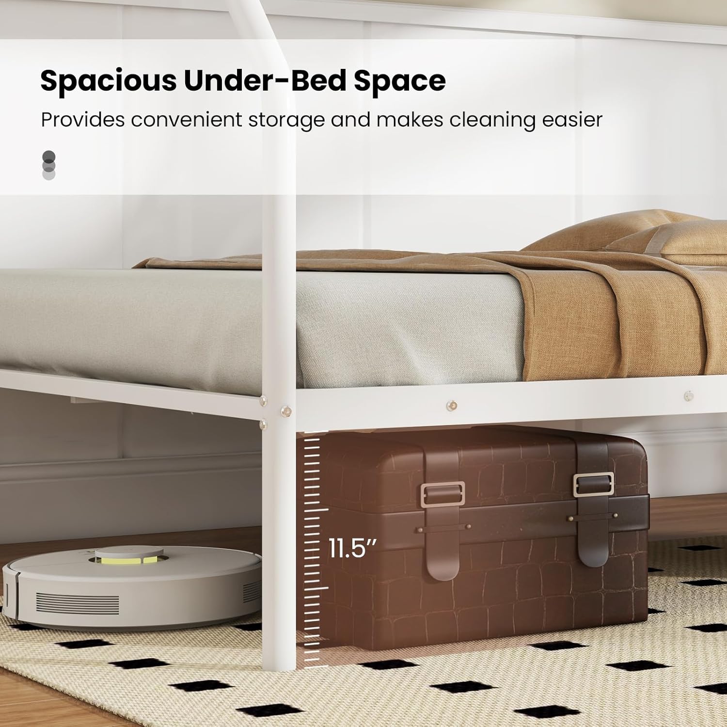 GOFLAME Twin Over Full Bunk Bed, Heavy-Duty Metal Bunk Bed for Teens & Adults with Full-Length Guardrail and Ladder, Space-Saving Bunk Beds Frame for Bedroom, Dorm, No Box Spring Needed (White)