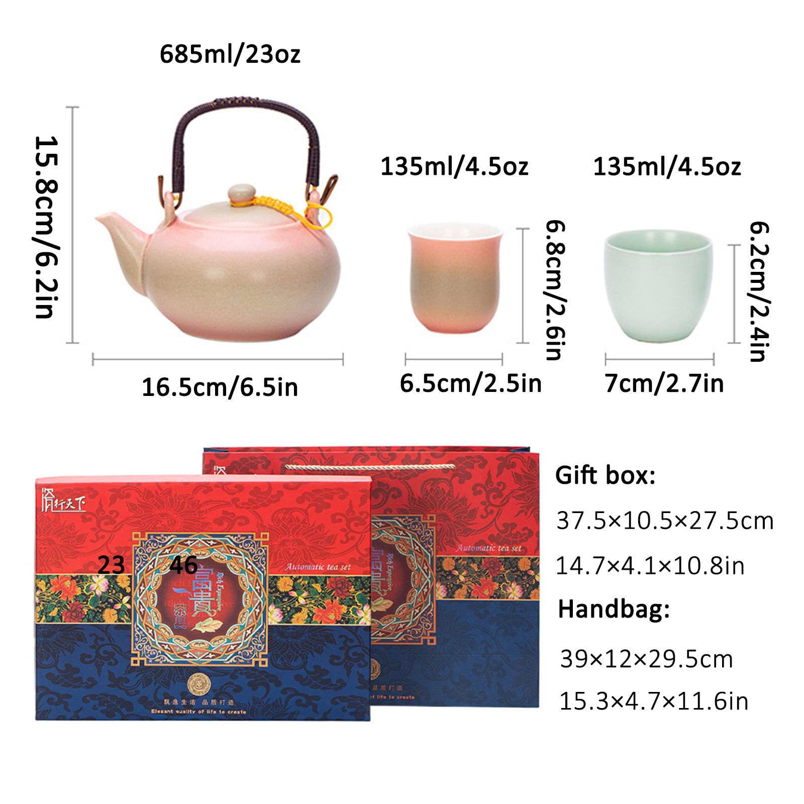 zestaw do herbaty, Ceramiczny zestaw do herbaty, chińskie filiżanki z czajnikiem 6 filiżankami Zestawy upominkowe Świetny prezent dla biura w domu(Green)