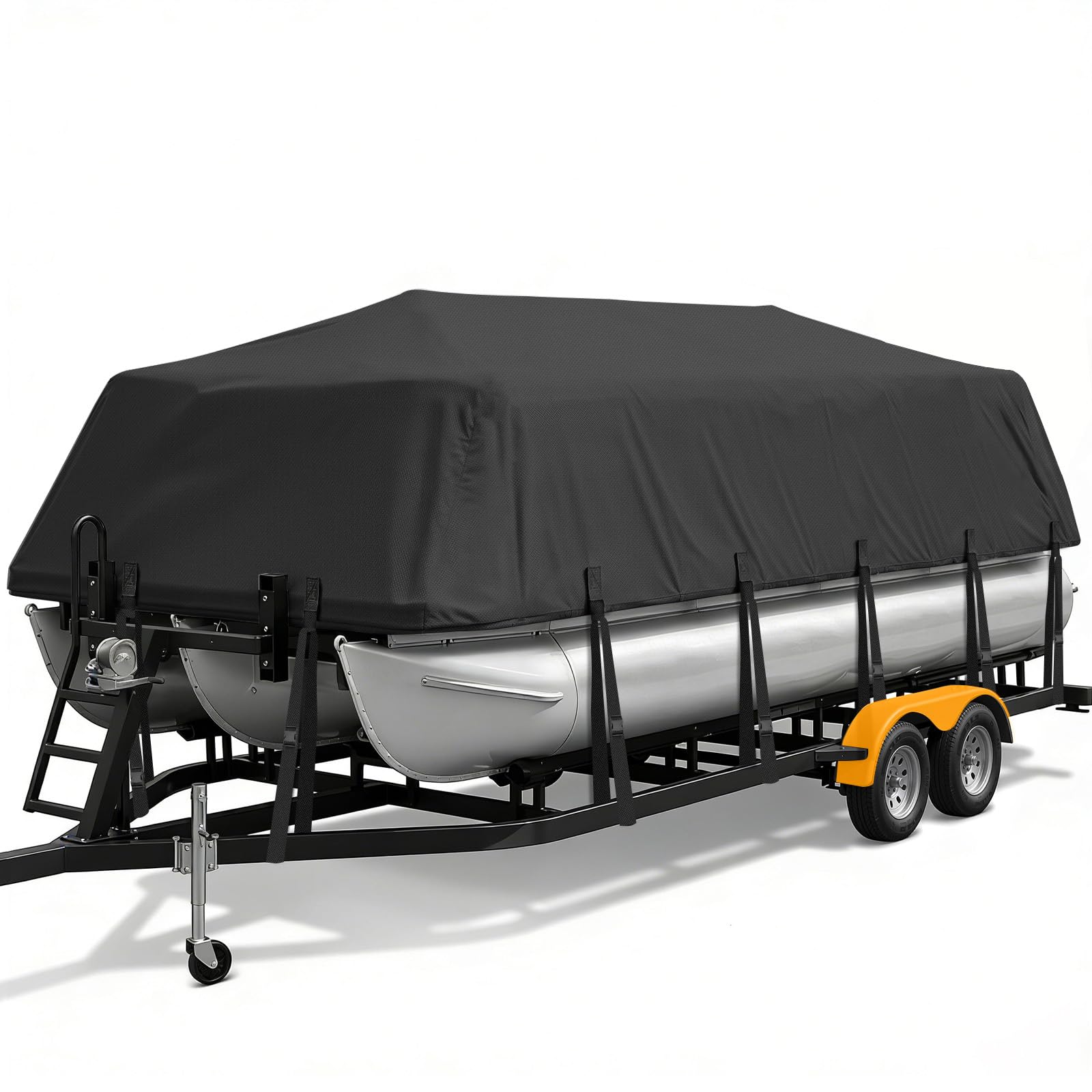 YimSting Pontoon Boat Cover 19-21 ft, 1200D Heavy Duty Waterproof Pontoon Cover with 14 Windproof Straps, Elastic Hem & Storage Bag, Fits 19 ft 20 ft