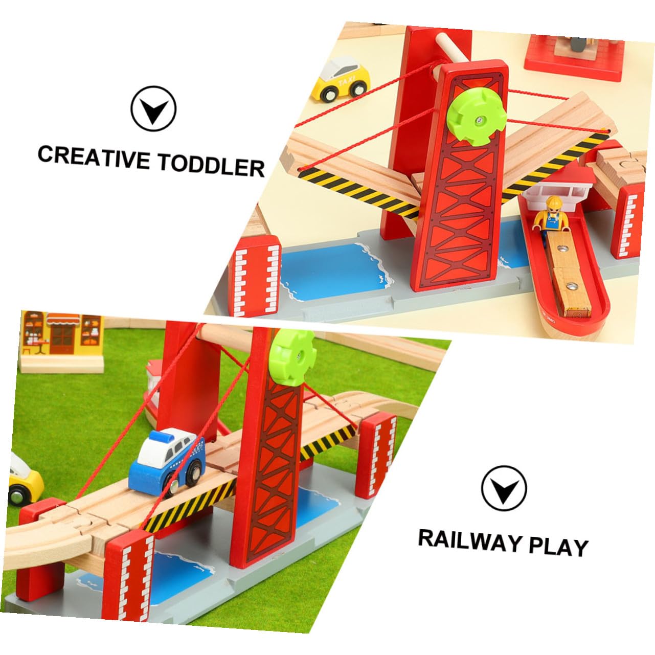 Veemoon Set Ponte Levatoio Ferroviario Giocattolo Rosso in Plastico Legno | Compatibile Tutti gli Altri Binari, Montaggio Semplice, per Stagione Natalizia