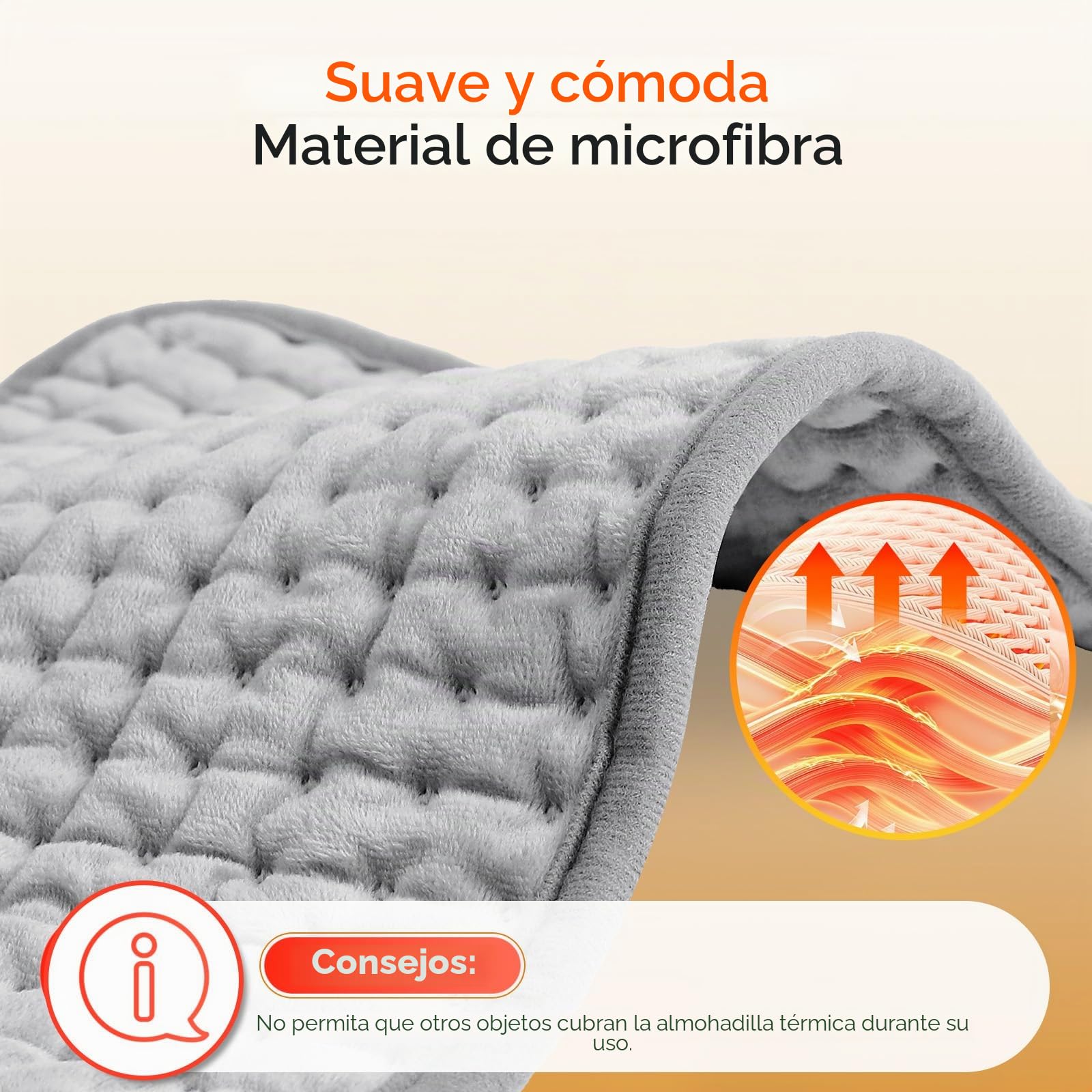 Almohadilla Calentable Eléctrica 30x60cm con Apagado Automático, Manta Calefactora Pequeña, 4 Temporizadores (0,5H-2H) y 9 Niveles de Calor, Lavable a Máquina