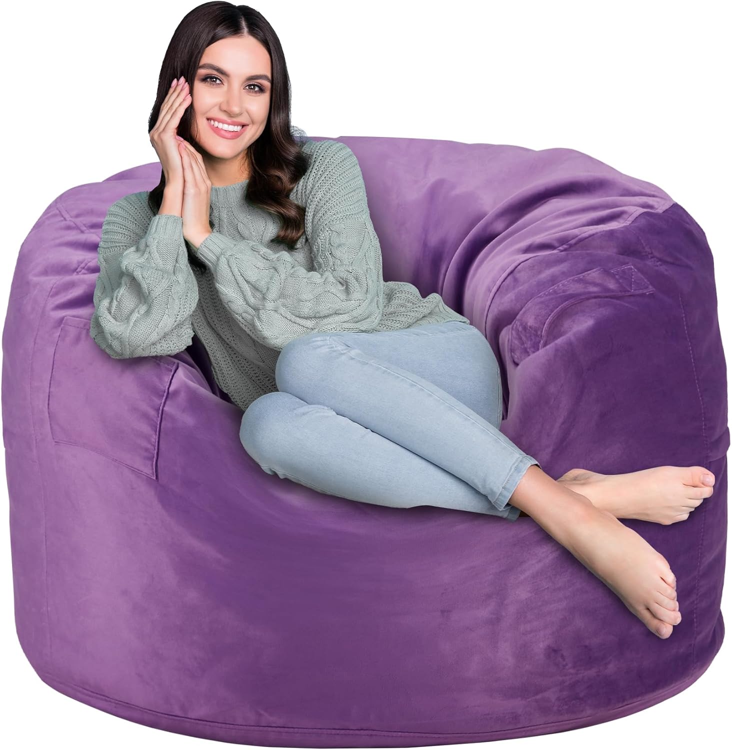 3ft Giant Bean Bag Chair With Filler - Memory Foam & Faux Fur, Holds 550lbs For Adults & Kids, Cream