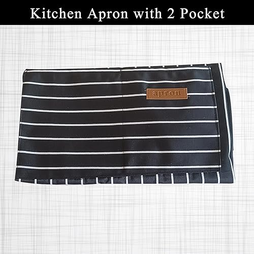 Miniatura 8 de DILLMAN Delantales de cocina ajustables para hombres y mujeres, delantal suave a rayas de chef con 2 bolsillos