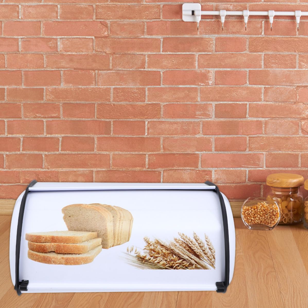 Pequeña Caja de Pan de Color Blanco Metálica con Tapa para Cocina