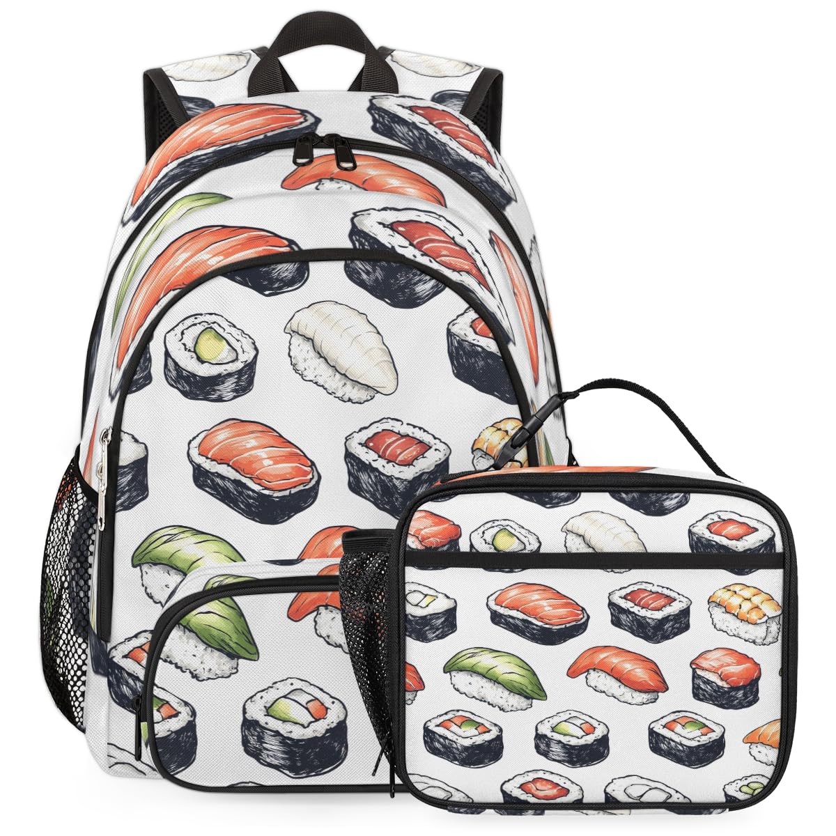 Adornori Cute Sushi Backpack with Lunch Box Lightweight Large Travel Laptop Backpacks Set Japanese Style Casual Daypacks