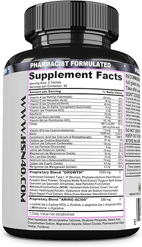 Miniatura 6 de MINANATURALS HSN 40 Suplemento para el crecimiento del cabello Vitaminas minerales aminoácidos biotina 10000 mcg queratina colágeno para cabello más