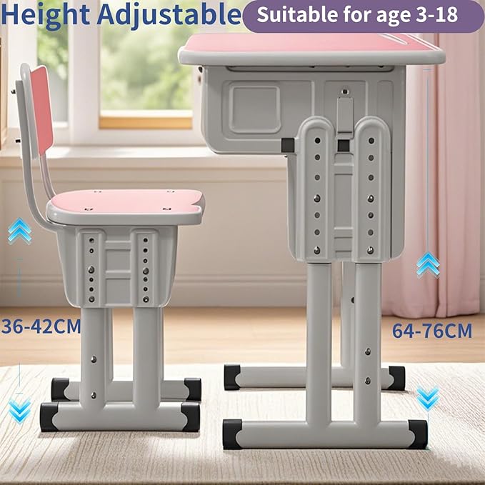 Escritorio Ajustable para Niños con Silla y Cajón Rosa miniatura 5