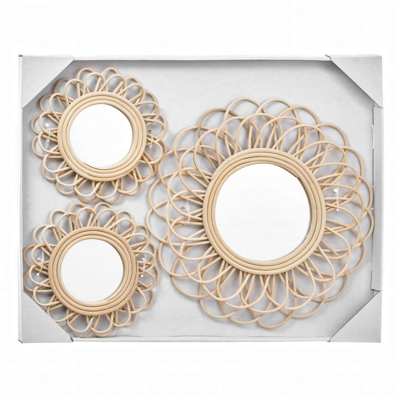 Juegos de 3 Espejos de Pared Ratan Natural Combinado Nordicos de 25 cm y 40 cm (25 cm Y 40 cm)