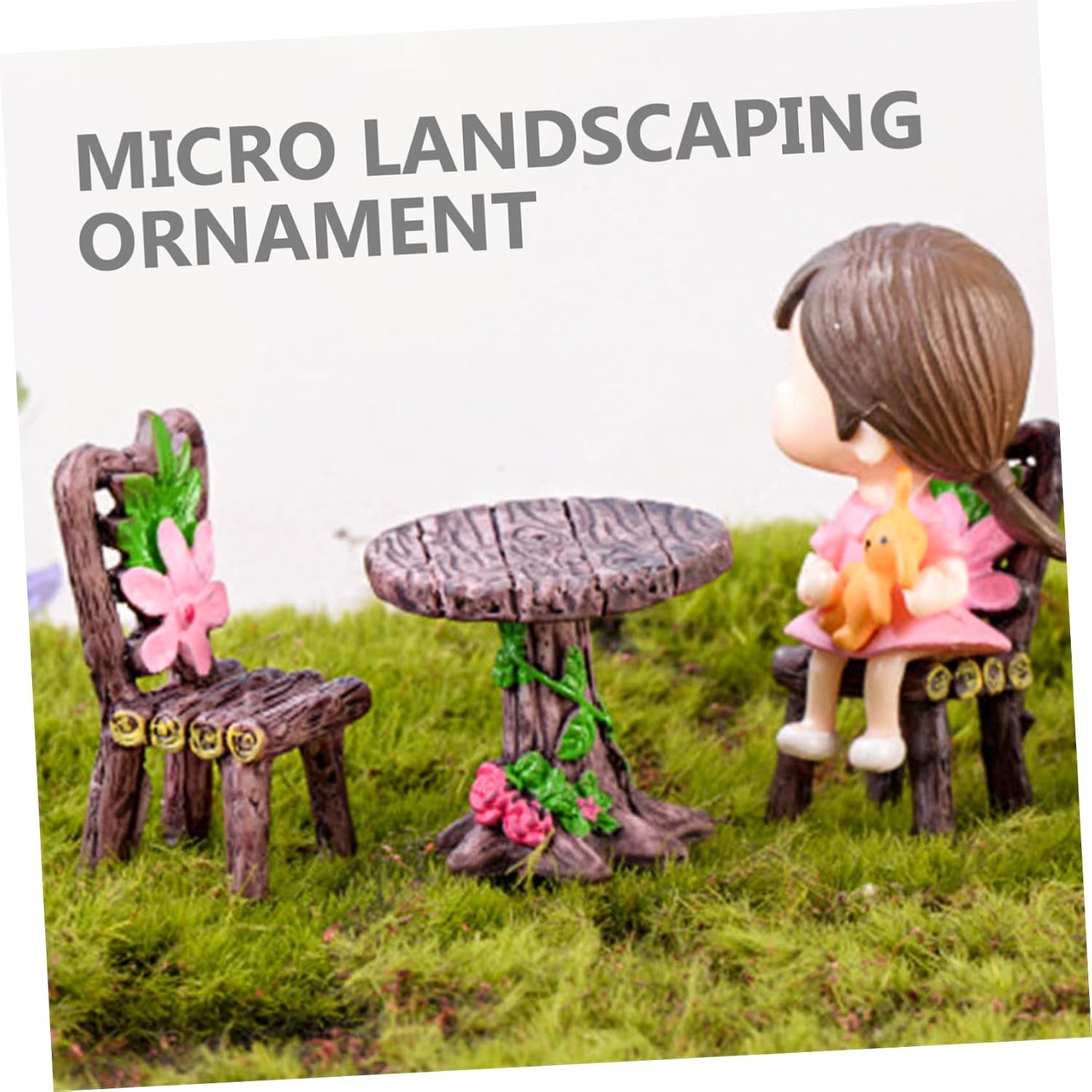 Hemoton 4sets Miniature Garden Furniture Set Table Chairs Miniature Decor for DIY Fairy Garden