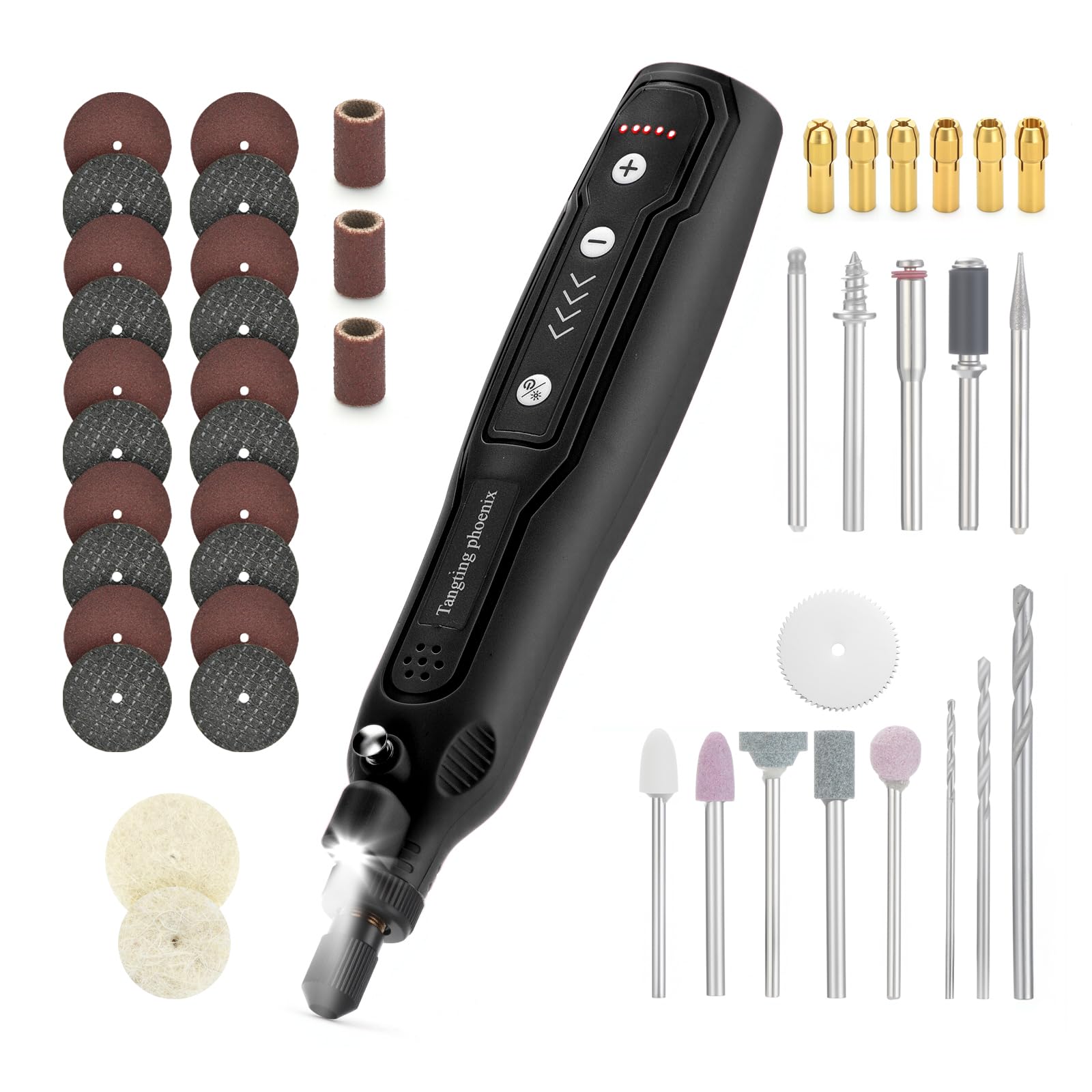 Kit de herramientas rotativas todo en uno con 45 accesorios, herramienta eléctrica inalámbrica de 3.7 V, 5 velocidades y carga USB para manualidades, lijado, pulido, grabado, color