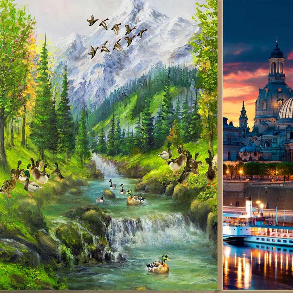 Brebasf Watercolor Wildlife Ducks Design Window FilmRustic Oil Painting Spring Forest Snow Mountain Mallard Ducks Suitable for Living Room,Kitchen,Bathroom-35.4W x78.7L in x1Pcs