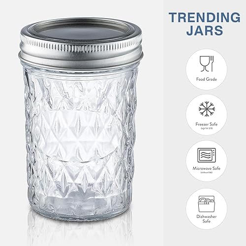 Miniatura 3 de Paquete de 12 tarros de vidrio de boca regular de 8 onzas con tapa y bandas de sellado, recipiente hermético para encurtidos, enlatados, velas,