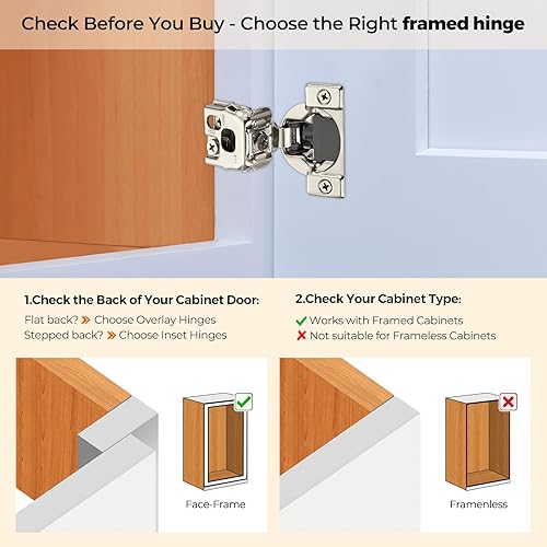 Vista 20 de Ravinte - Juego de 30 bisagras superpuestas, 15 pares de bisagras de cierre suave de 1.3 pulgadas para armario de cocina, bisagras ocultas de acero