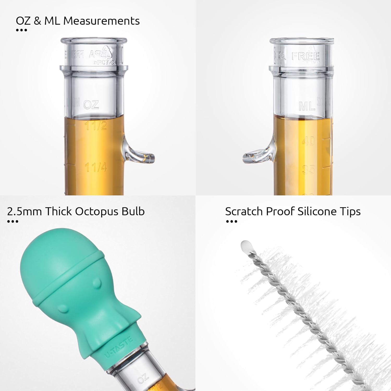 U-Taste 228.2℉ Heat Resistant 1.5oz Angled Turkey Baster and 3oz 6oz Small Storage Containers Food Grade Liquid-Silicone Freezer Box Set of 4 (Aqua Sky)