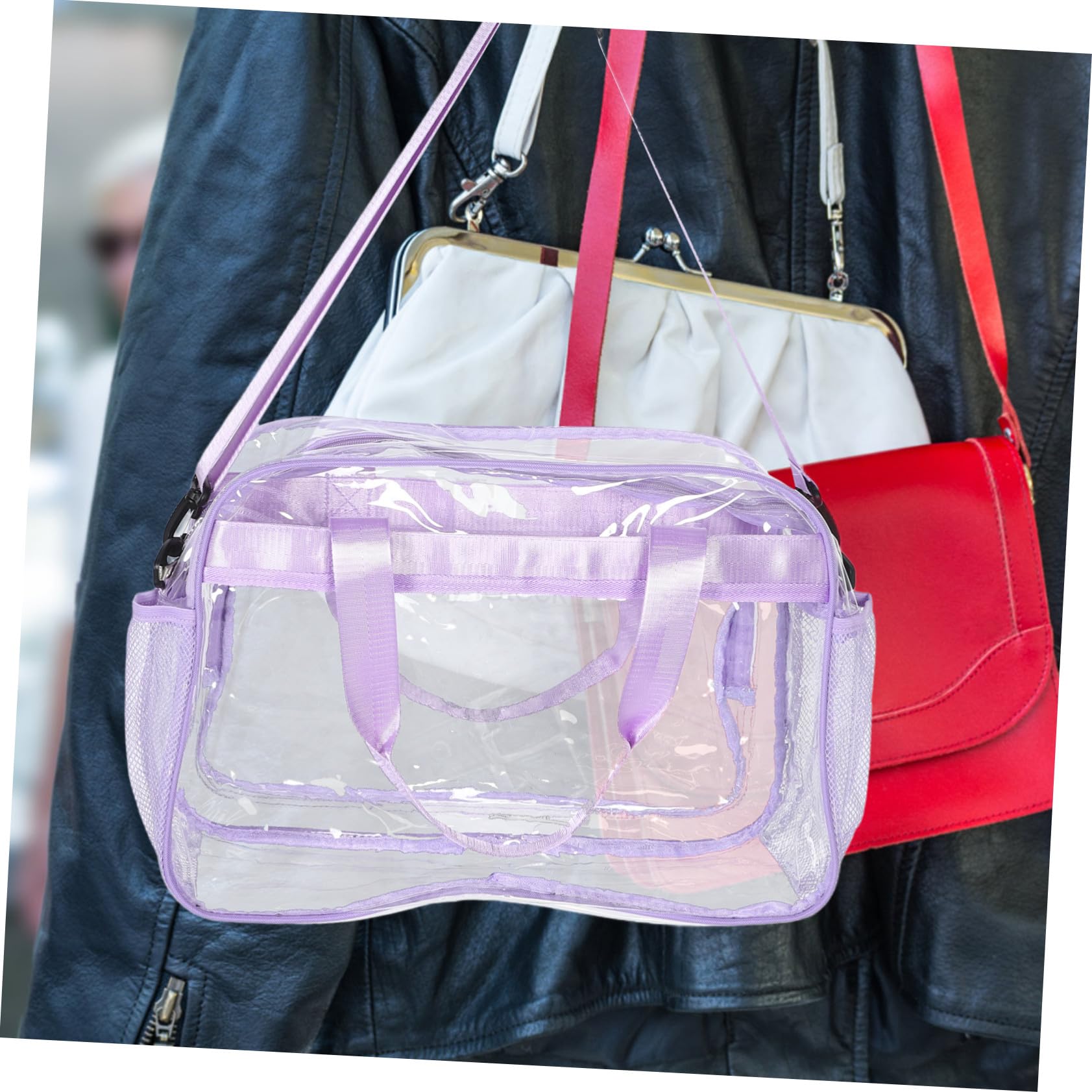 KOMBIUDA Tote Trasparente Grande in PVC Resistente per Palestra e Impiego Multifunzione con Volume Shopper da Trasporto e Crossbody per Donna Organizer Cosmetici Facile da Pulire