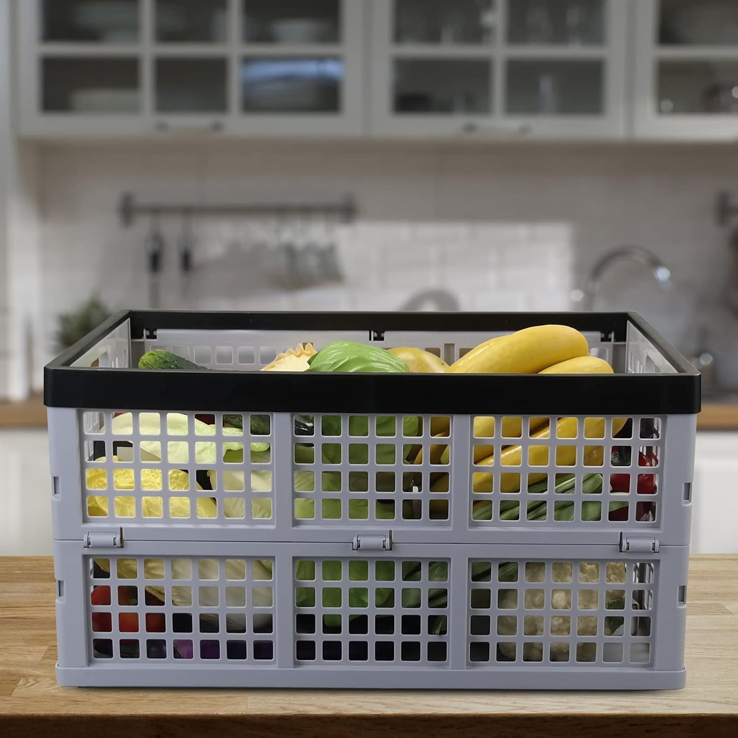 Cesta De Almacenamiento Plegable De Plástico Negro 28 L 3 Un