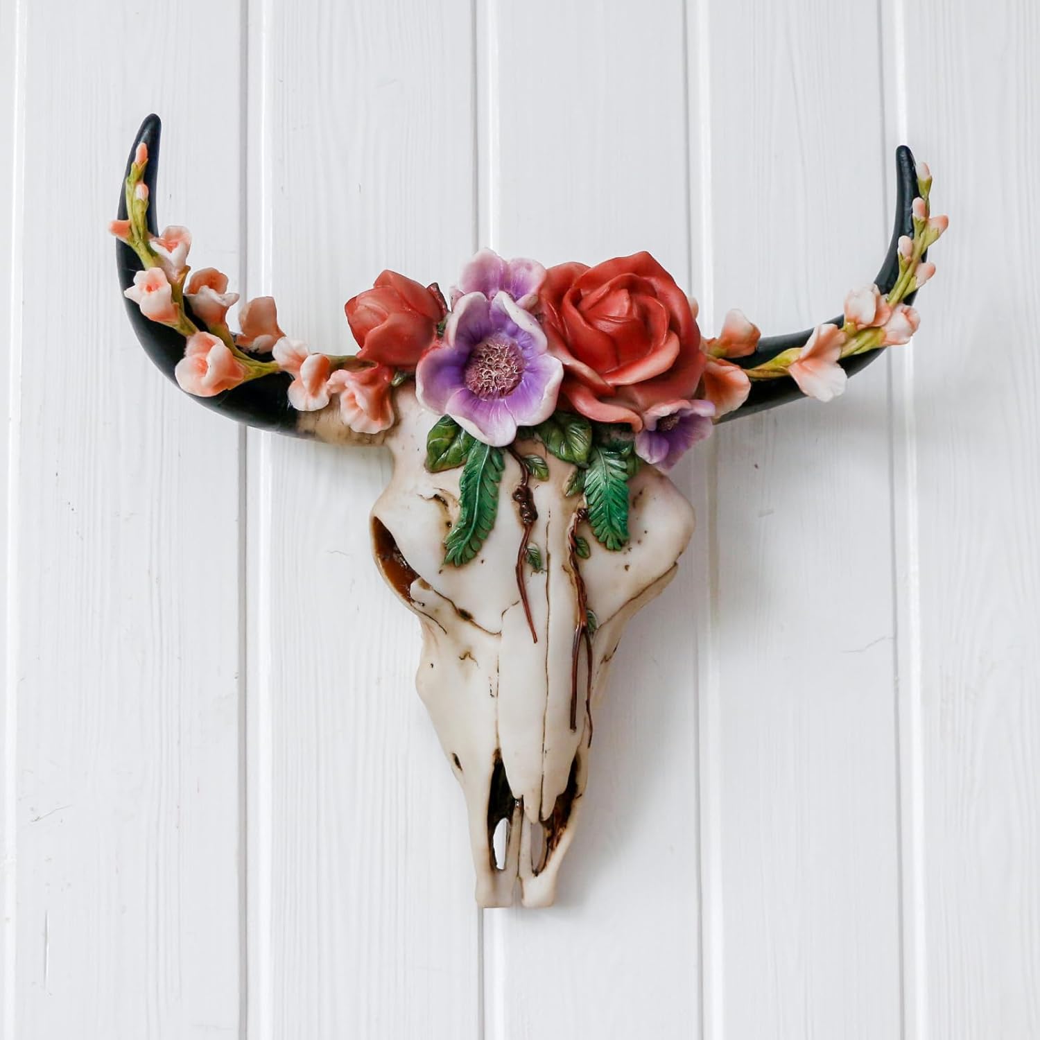 Amazon.com: Flower Cow Skull Wall-Decor - Western Native American ...