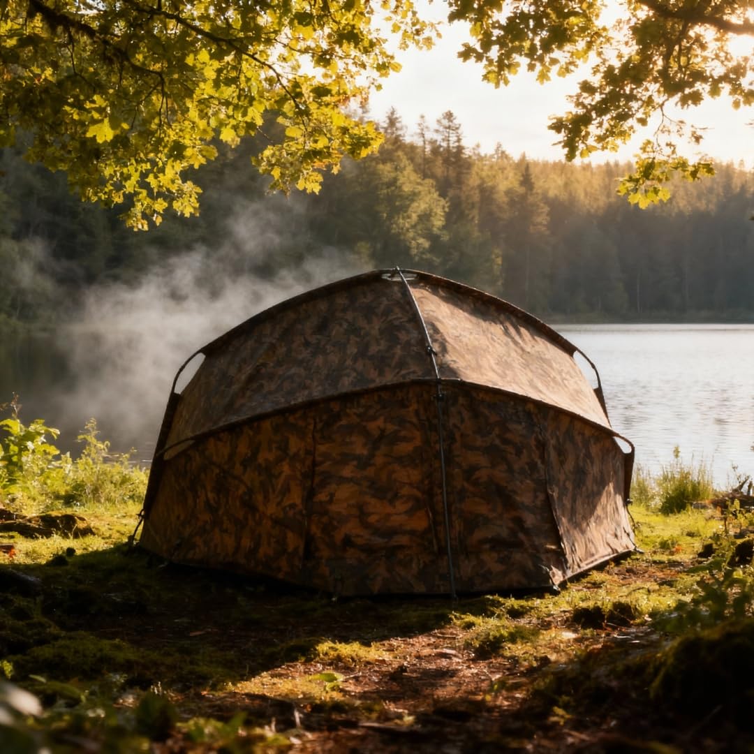MK Angelsport „Fort Knox 2.0 – Camou“ 1-2 Personen Dome, Innenraumhöhe 165cm, Angelzelt, Karpfenzelt, Ultraleichter Aluframe, Zelt inkl. Gummihammer, Anglerzelt UVM. 3
