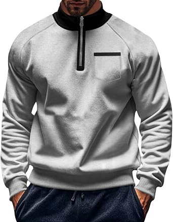 Mens Quarter-Zip Pullover Mock Neck Fleece Sweatshirt Long Sleeve Lightweight Casual Wear Warm Sweater with Pocket