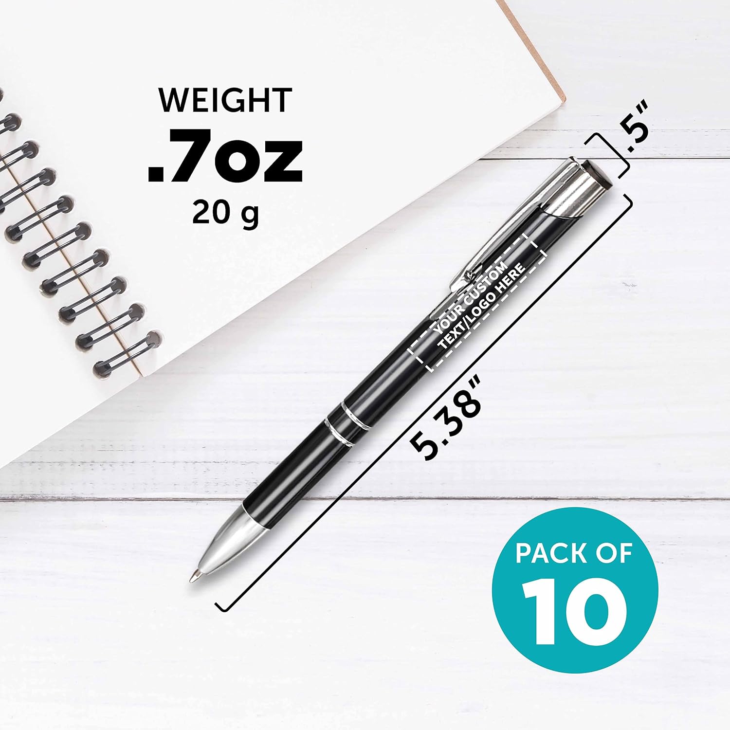 DISCOUNT PROMOS Custom Ballpoint Aluminum Pens Set of 10, Personalized Bulk Pack - Black Ink, Great for Office, School, Business, Tradeshows, Other Events - Black
