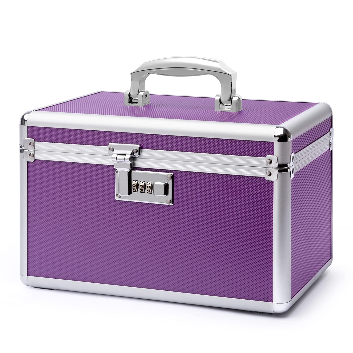 Boîte verrouillable pour medicaments, 31.0x18.3x19.3cm, adapté à l'entreposage de Pharmacie et d'objets personnels importants, Contient un Pilulier en Plastique (pourpre/moyen)