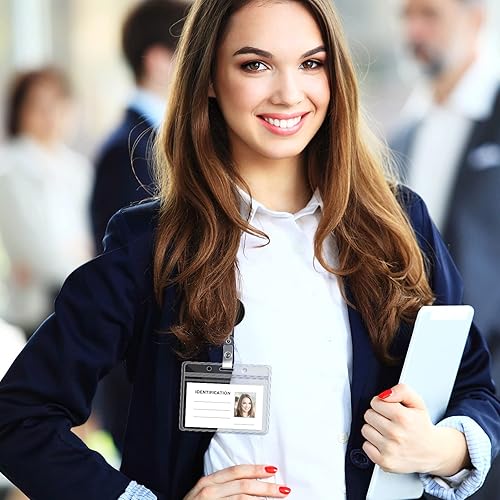 Vista 6 de Zonon 150 soportes para tarjetas de identificación, de plástico transparente, fundas para tarjetas de identificación, fundas horizontales