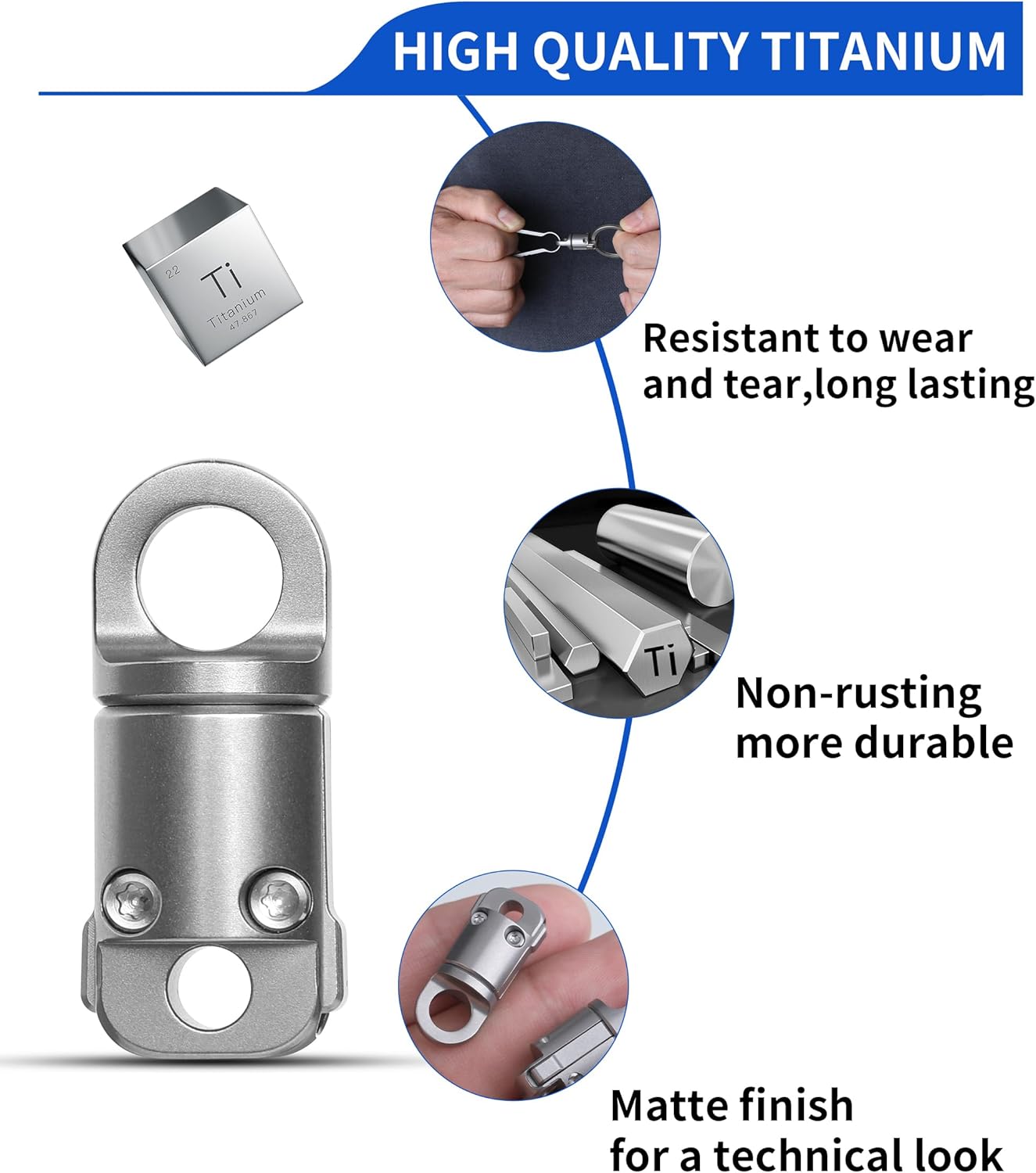Titanium Quick Release Keychain, Detachable Magnetic Key Holder, 360°Rotatable, 88LB Load Capacity