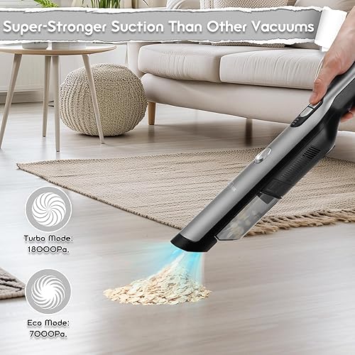 Miniatura 3 de Aspiradora de mano inalámbrica para automóvil con potente succión de 18 KPa, portátil cargable y práctica aspiradora con luz frontal LED y base de