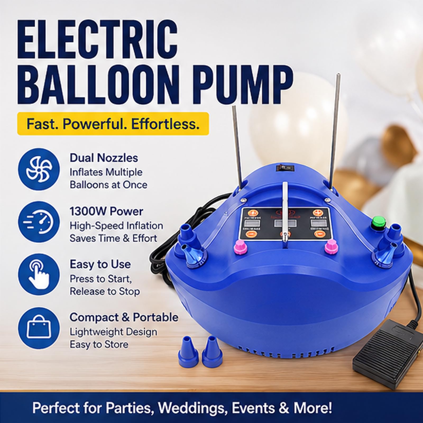 Elektryczna pompka do balonów z timerem, przenośna konstrukcja z czterema inflatorami, inflacja ilościowa i przełącznik nożny, precyzyjna pompka powietrza na wesela i przyjęcia