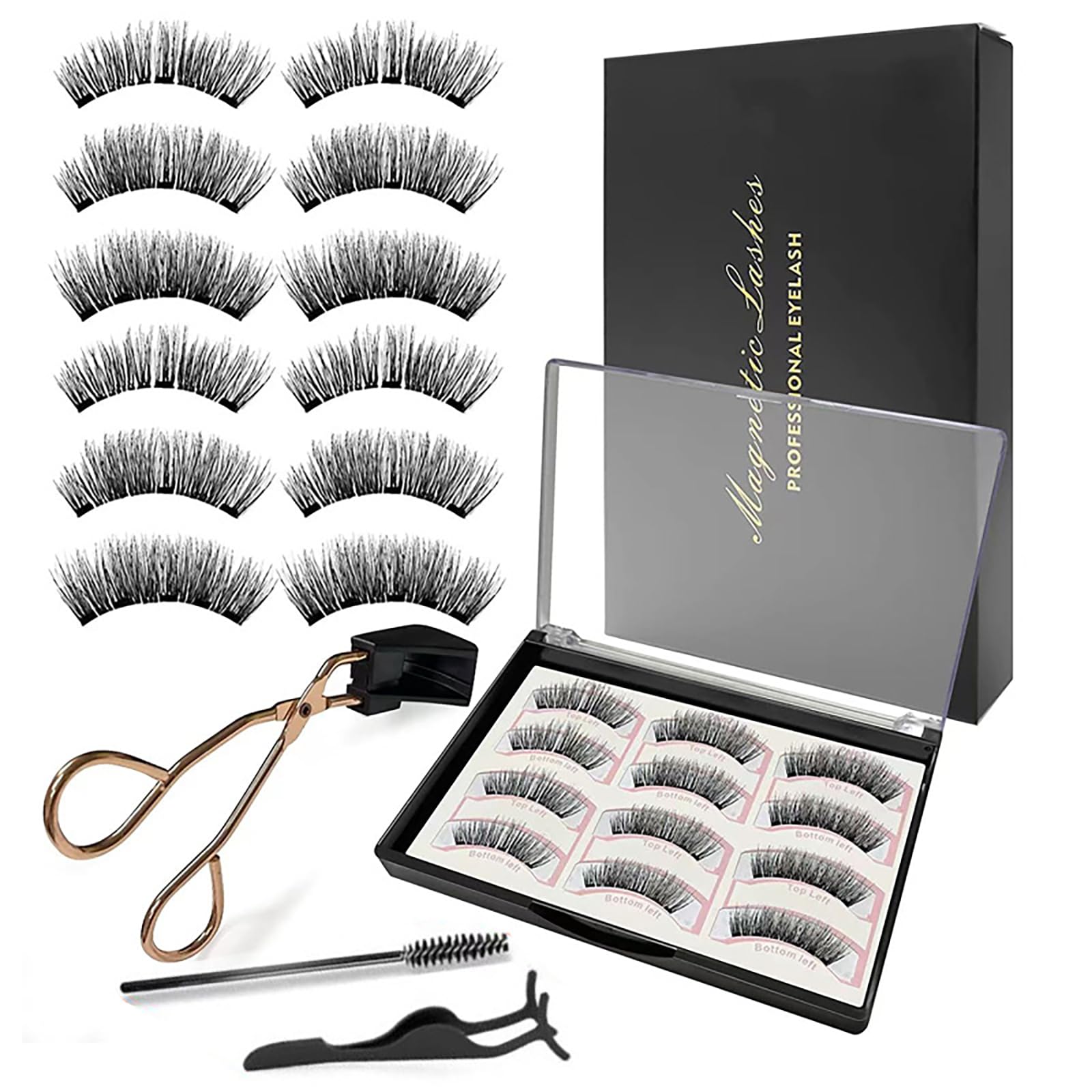 Joyeee Pestañas magnéticas con delineador de ojos, 6 pares de pestañas postizas reutilizables, pestañas individuales 3D de aspecto natural con pinzas aplicadoras, kit de extensión de pestañas DIY