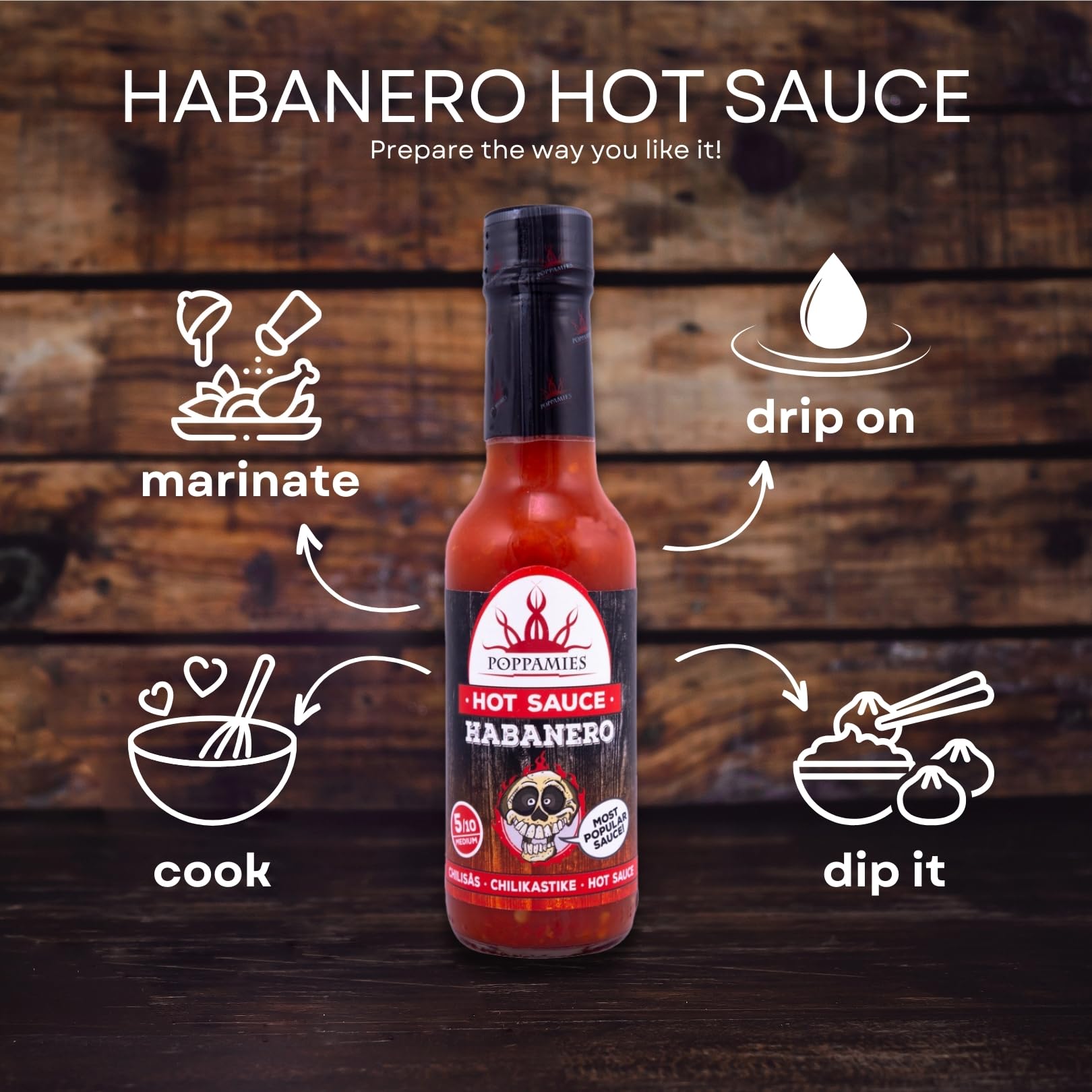 Poppamies Habanero Salsa Picante - Sin Gluten, Sin Lactosa, Vegana - Picante: 5/10-150ml — view 3