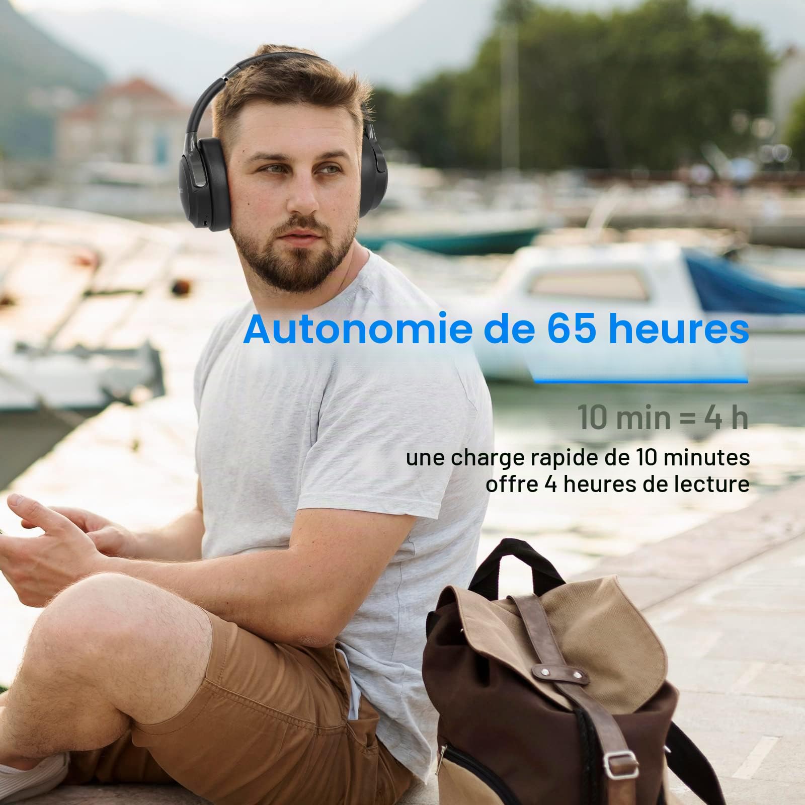 Uliptz Casque Bluetooth sans Fil, 65 Heures de d’écoute, 6 EQ du Son Modes, Casque stéréo HiFi avec Microphone, Pliable léger Casque Bluetooth 5.3 pour Voyage/Travailler/Téléphoner/PC