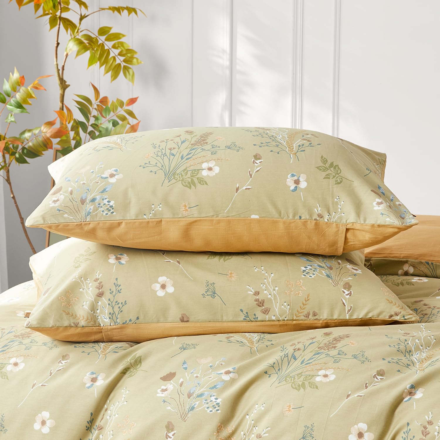 SAPHREAS Green Floral Duvet Cover Set 100% Cotton Double Size 3 Pieces Botanical Bedding Comforter Duvet Cover Set 1 Duvet Cover 2 Pillow Shams(No Comforter) - Image 3