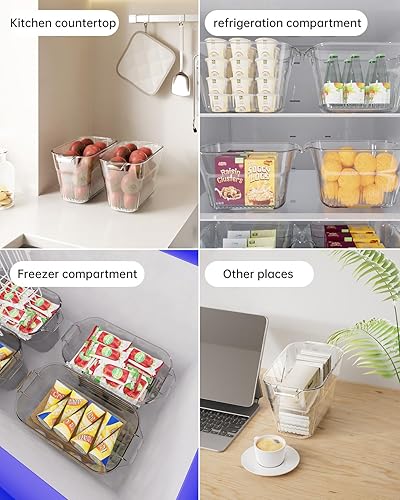 Miniatura 4 de Paquete de 5 contenedores de almacenamiento para nevera de PET con tabla de cortar de bambú, recipientes de plástico sin BPA con asas para