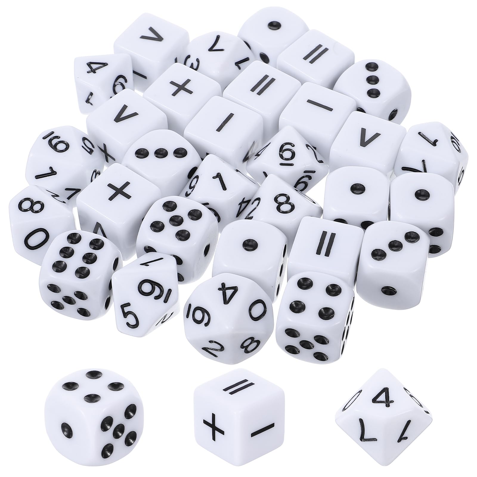30 sztuk kostek matematycznych, 10 kostek punktowych, 10 matematycznych kostek operacyjnych i 10 dziesięciokątnych kostek, zestaw 15 mm kostki do nauki, do gier w kości, na imprezy