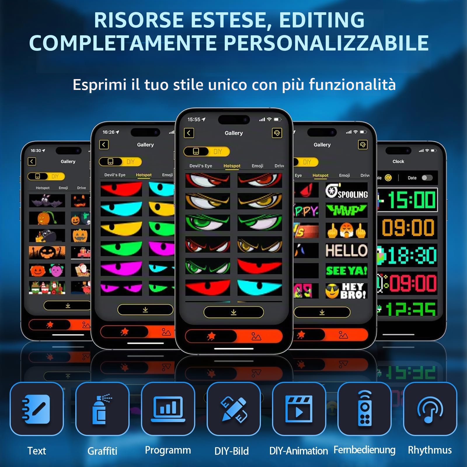 Set di 2 LED Devil Eyes per Camion e Auto, 120×597 mm Set Devil Eyes, Display DIY Programmabile, Testo Scorrevole LED Dinamico con Controllo App & Telecomando, per Veicoli