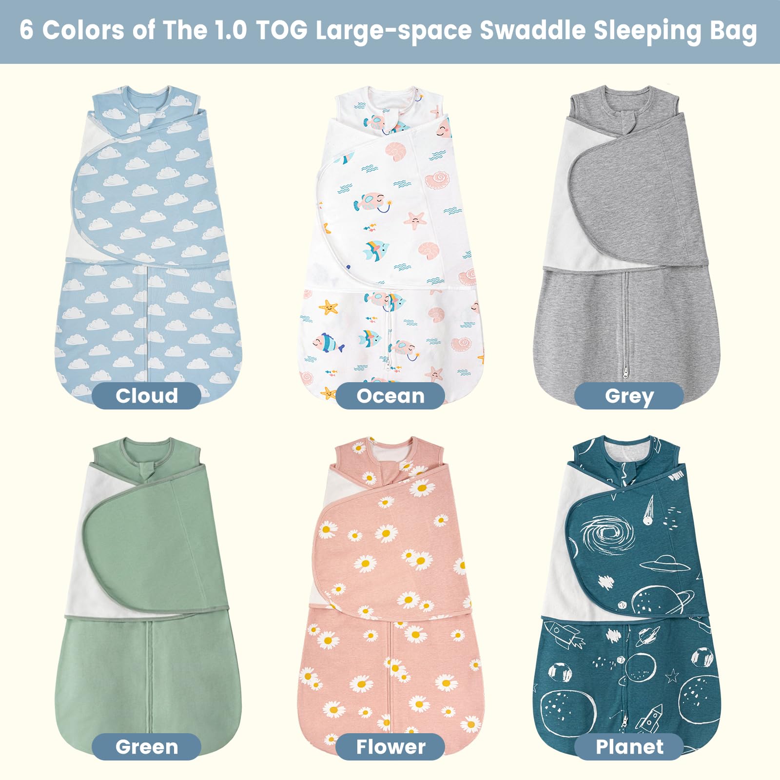 FUNUPUP Sacchino Nanna Estivo 1 Tog 0-12 Mesi, Swaddle Neonato in Cotone, Sacco a Pelo Leggero Primavera
