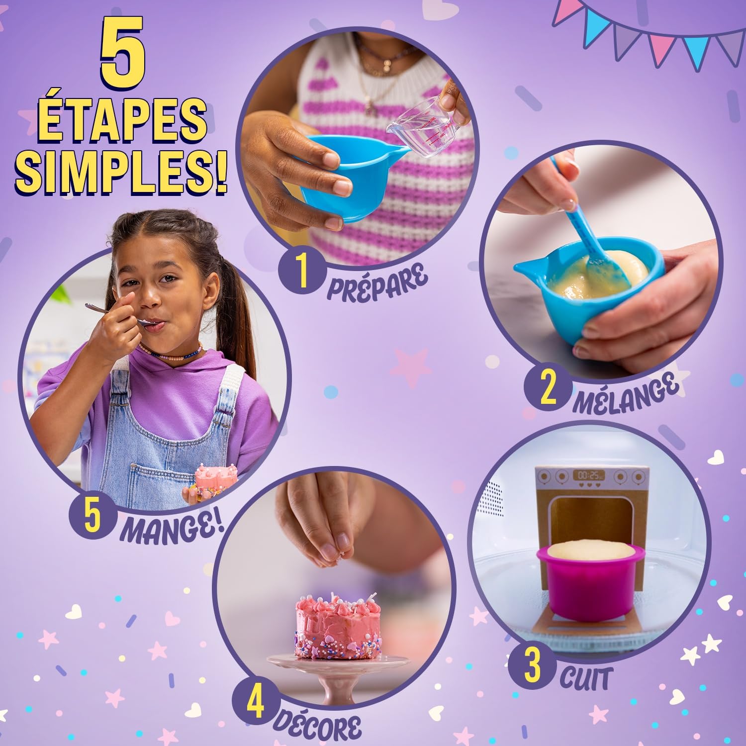 Kit Pâtisserie Créatif Licorne pour Enfants dès 6 Ans - Préparations pour Gâteaux + Glaçage + Déco - Cuisson Micro Ondes