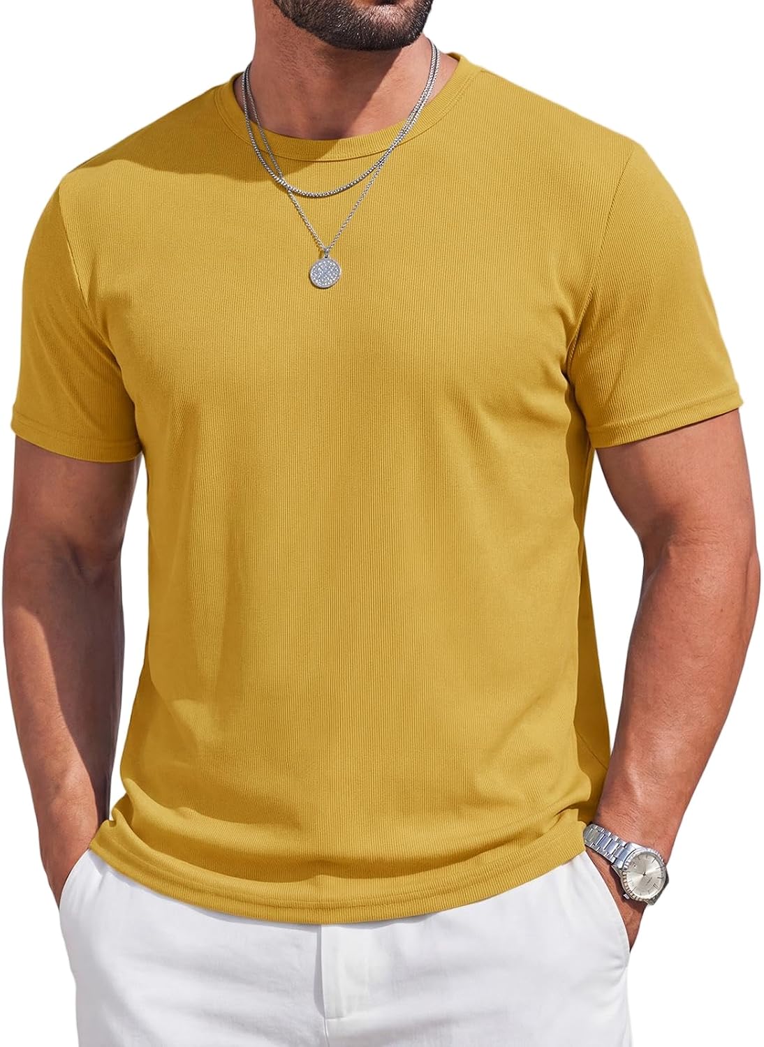 Runcati Męski T-shirt letni, krótki rękaw, okrągły dekolt, lekka koszulka funkcyjna, jednokolorowa, krój slim fit, na siłownię, koszulka sportowa