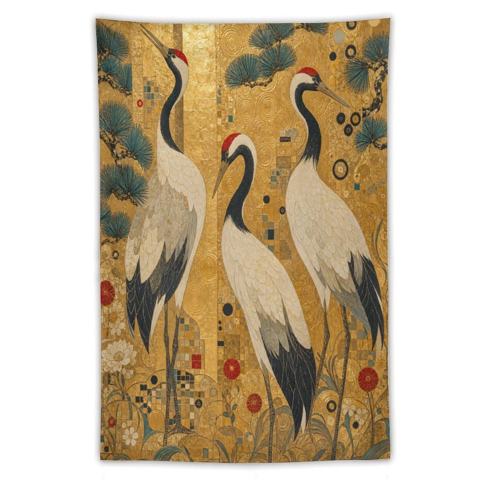 H3B8U2Y5 Cranes and Pine Trees Wall Tapestry, Ukiyo-e Style, Bedroom