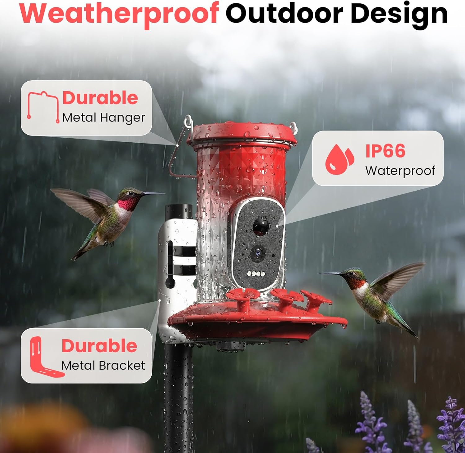 Smart Hummingbird Feeder Camera with AI Identification, 2.5K HD & Color Night Vision, Solar Powered Outdoor, IP66 Weatherproof – Garden Decor & Premium Gift for Mom