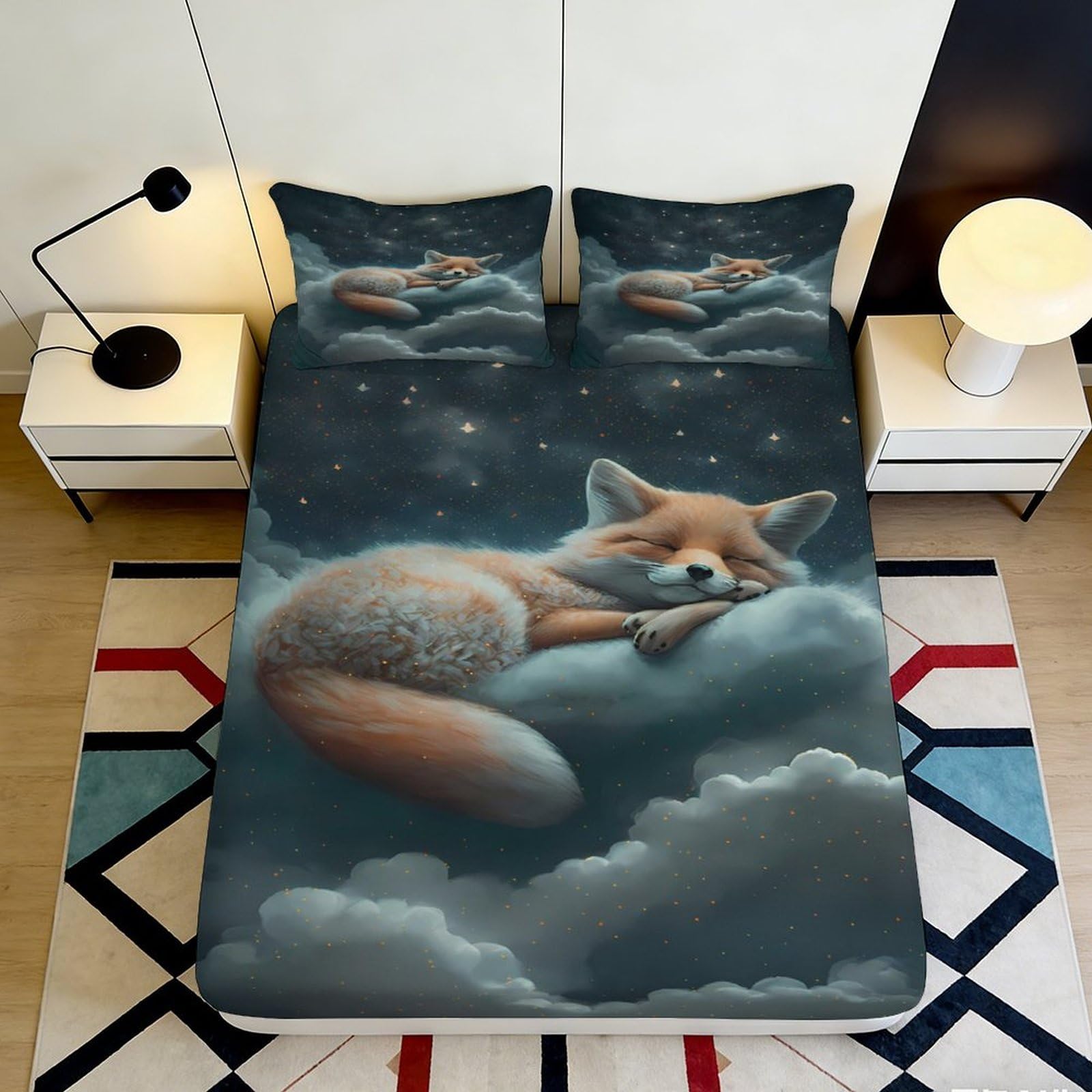3D Printed Sleeping Fox Fitted Sheet Microfiber Soft Breathable Dreamy Night Mattress Cover for Bedroom Decor 90x200x25cm