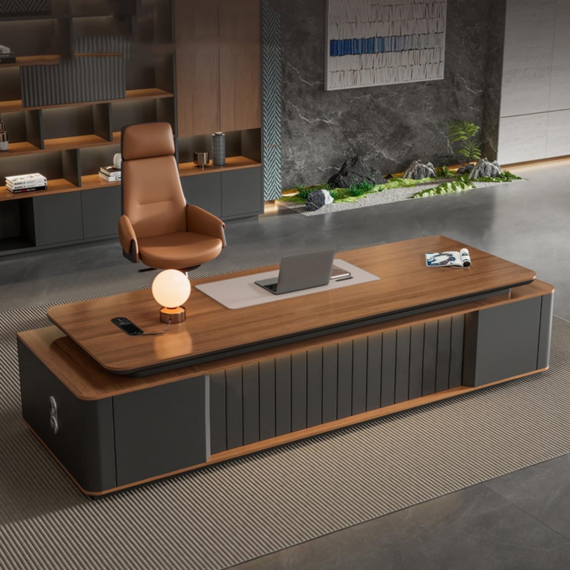 DUWEIKE Executive Desk, Home Office Desks with Fast Charging Station & File Cabinet, Modern Writing Computer Desk for Study Workstation,71in