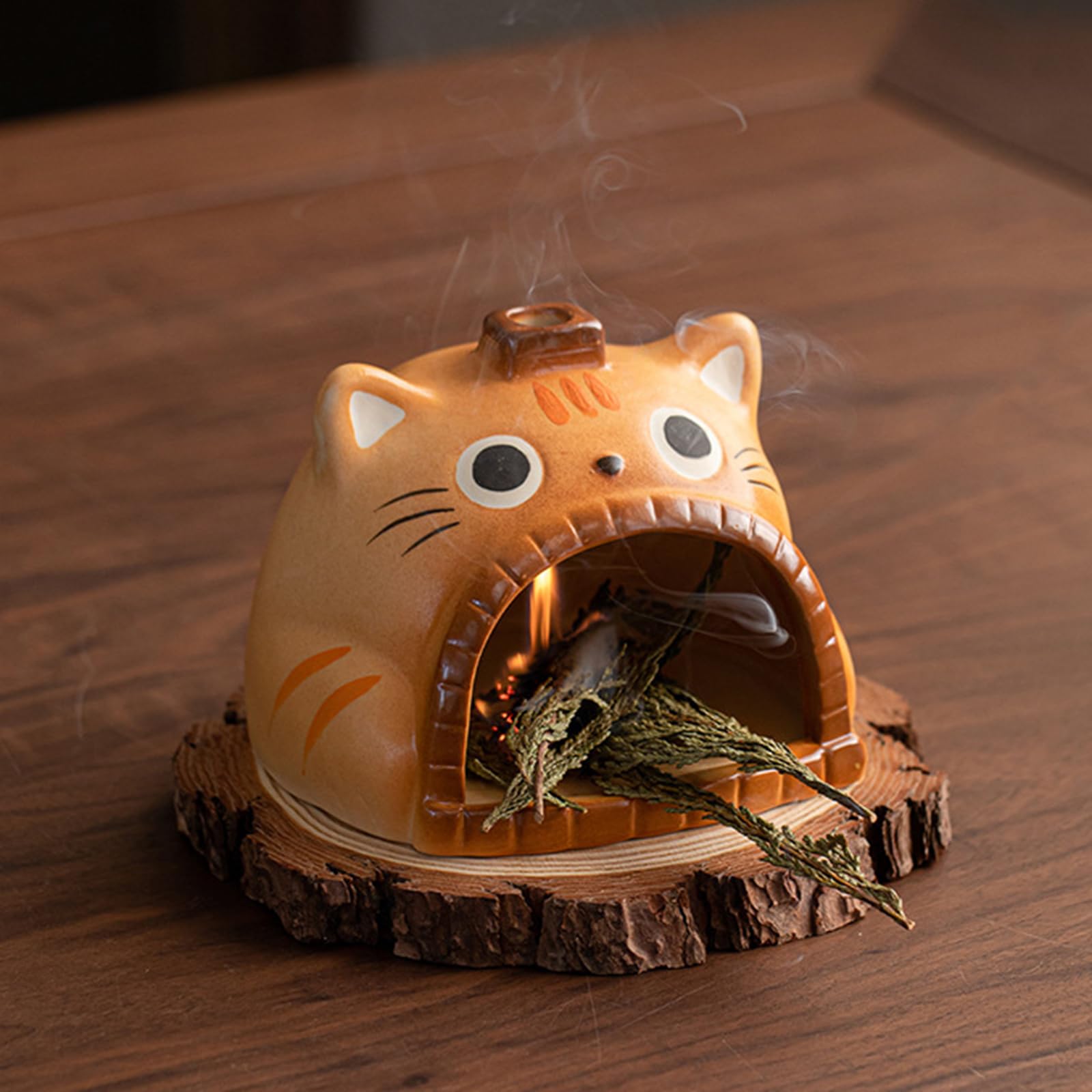 Bruciaincensi in Ceramica a Forma Gatto Vassoio Portaincensi Santo in Legno Caminetto per Appassionati Aromaterapia e Decorazioni per la Casa Bruciaincensi in Ceramica Meditazioni Incensieri