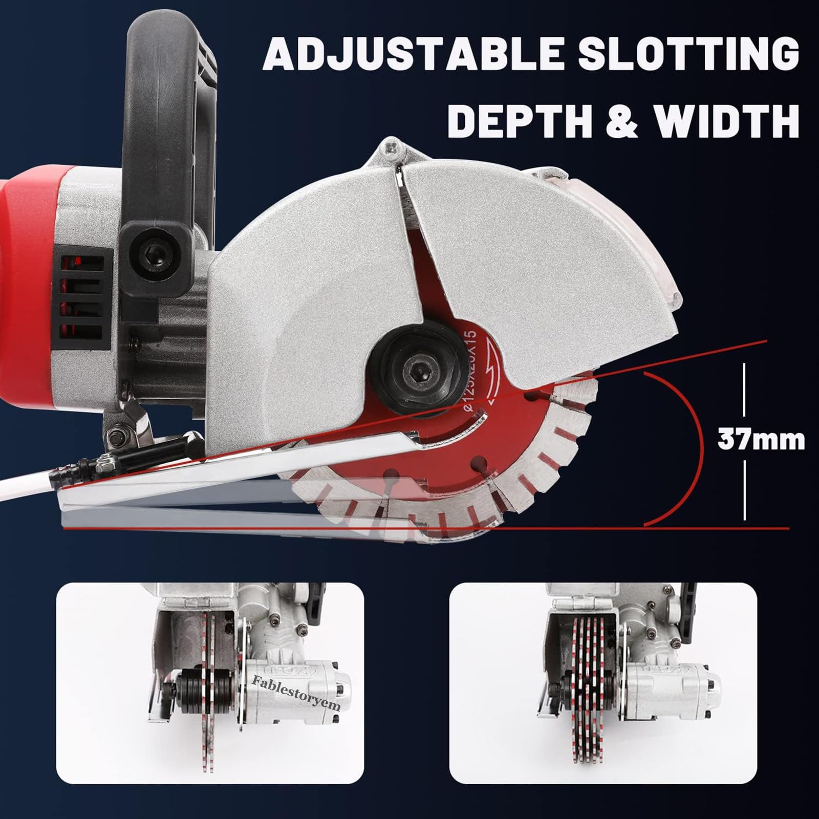 Rozadora de Pared 4000W Fresadora de Muro 7500u / Min Amoladora Eléctricas Máquina Ranurada con Discos de Corte Diamante (5 pcs 125mm),Red