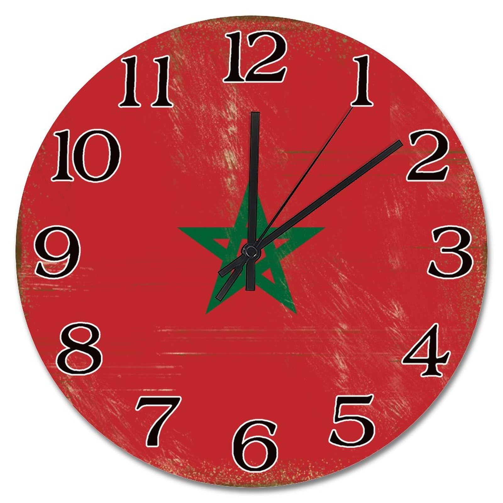 Horloge murale drapeau Maroc : grande pendule rustique analogique 38,1 cm