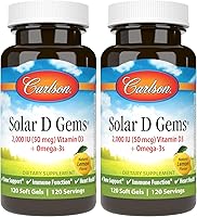 Vista 8 de Carlson - Gemas solares D, suplemento de vitamina D3 y Omega-3, 2000 UI de vitamina D3, 115 mg de omega-3 EPA y DHA, cápsula de aceite de pescado