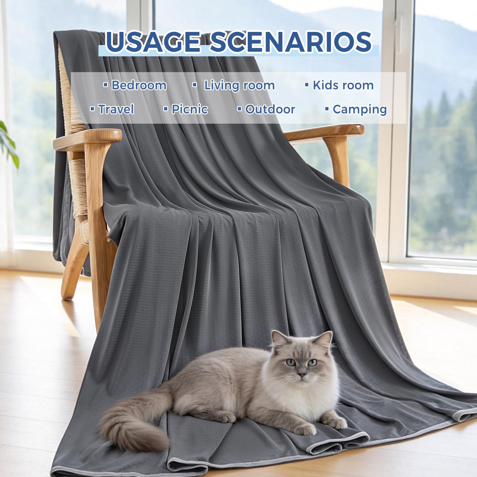 EMME Kühldecke Kühlende Decke, Arc-Chill Q-Max>0,5, 152 x 203 cm, 2 in 1 Doppelseitige Feinstreifen Sommerdecke, Leicht Atmungsaktiv Tagesdecke, Sofa Decke & Bettüberwurf, Dunkelgrau Gestreift