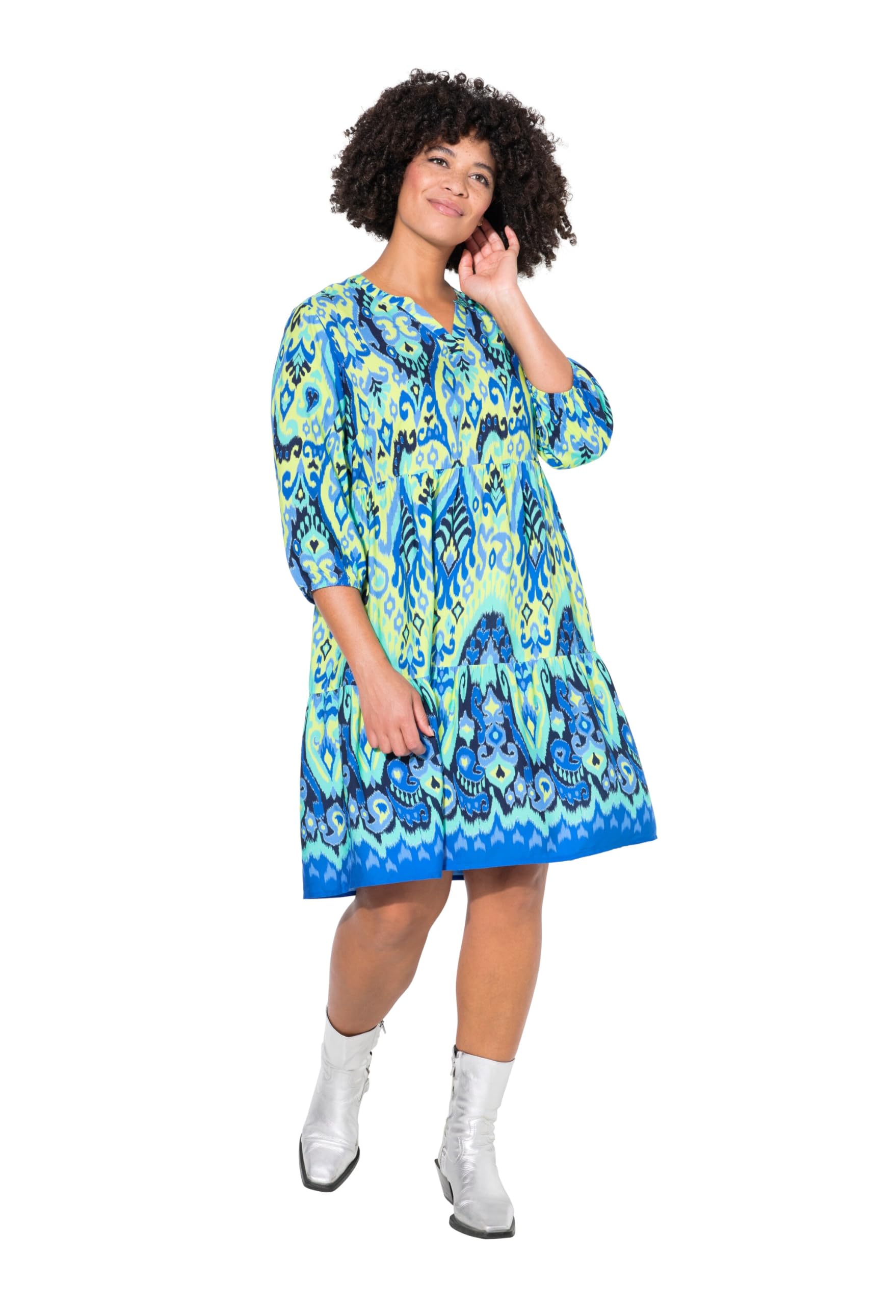 Angel of Style Damen große Größen Übergrößen Plus Size Kleid, A-Linie, Ornament-Print, 3/4-Ärmel 840025